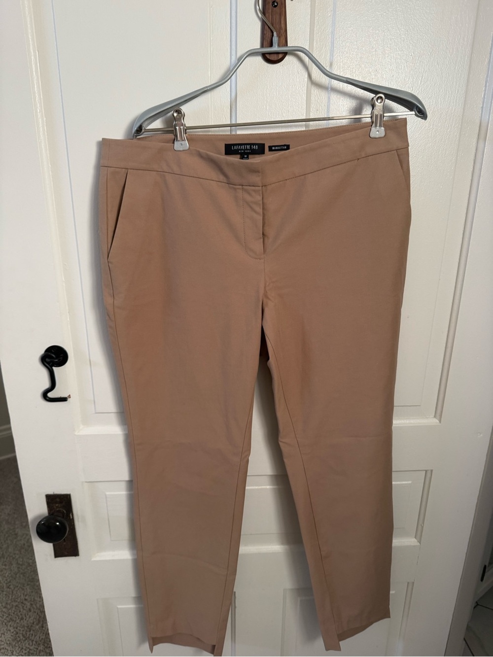Lafayette 148 Pants Womens 10 Tan Stretch Twill Step Hem Skinny Ankle Trousers